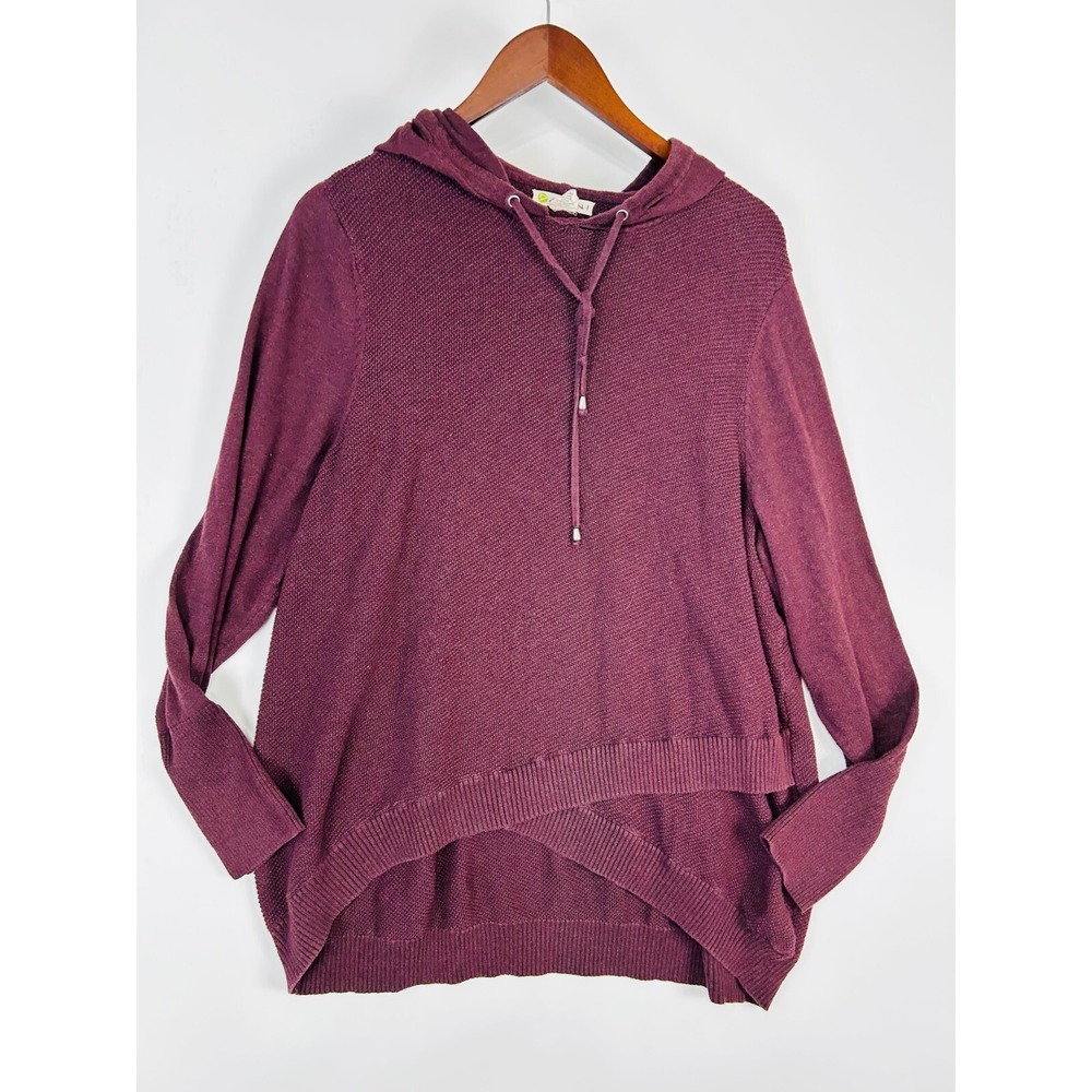 Dakini Womens Pullover Hooded Sweater Plus Size 3X Maroon Waffle Knit Slouchy